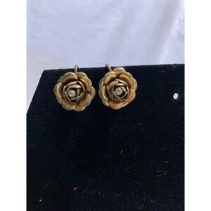 Vintage Gold Tone Screw Back Earrings Large Flower Floral